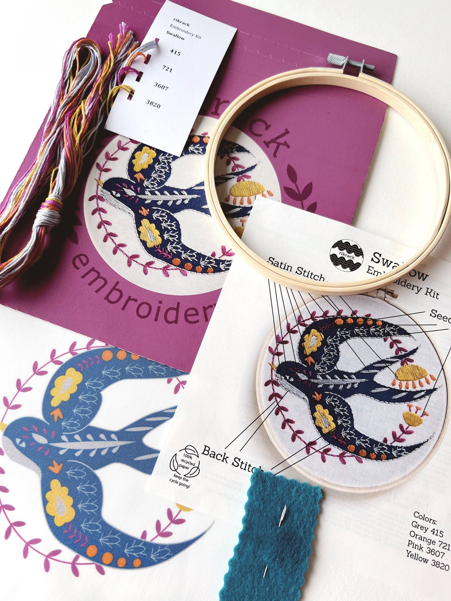 Swallow Embroidery Kit by Rikrack
