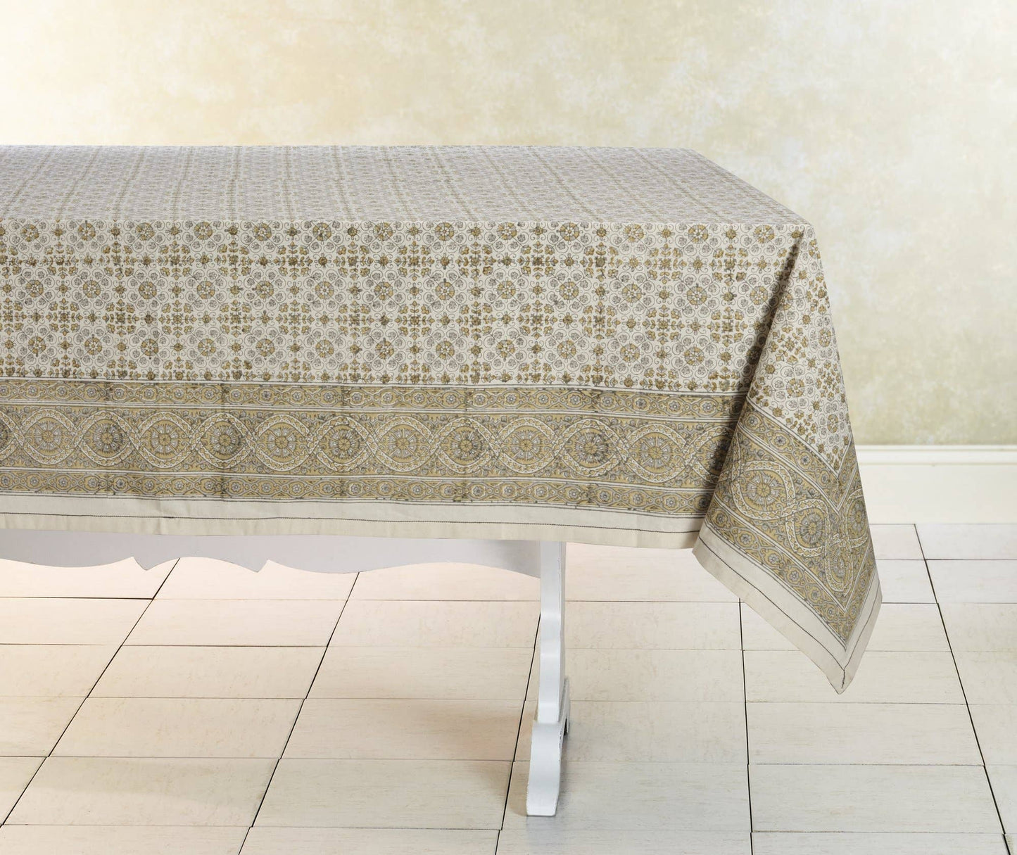LILY Hand Block Printed Cotton Tablecloth from Sustainable Threads