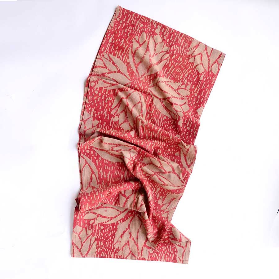 Rosette Pink Block Print Cotton Linens Table Runner by Ichcha