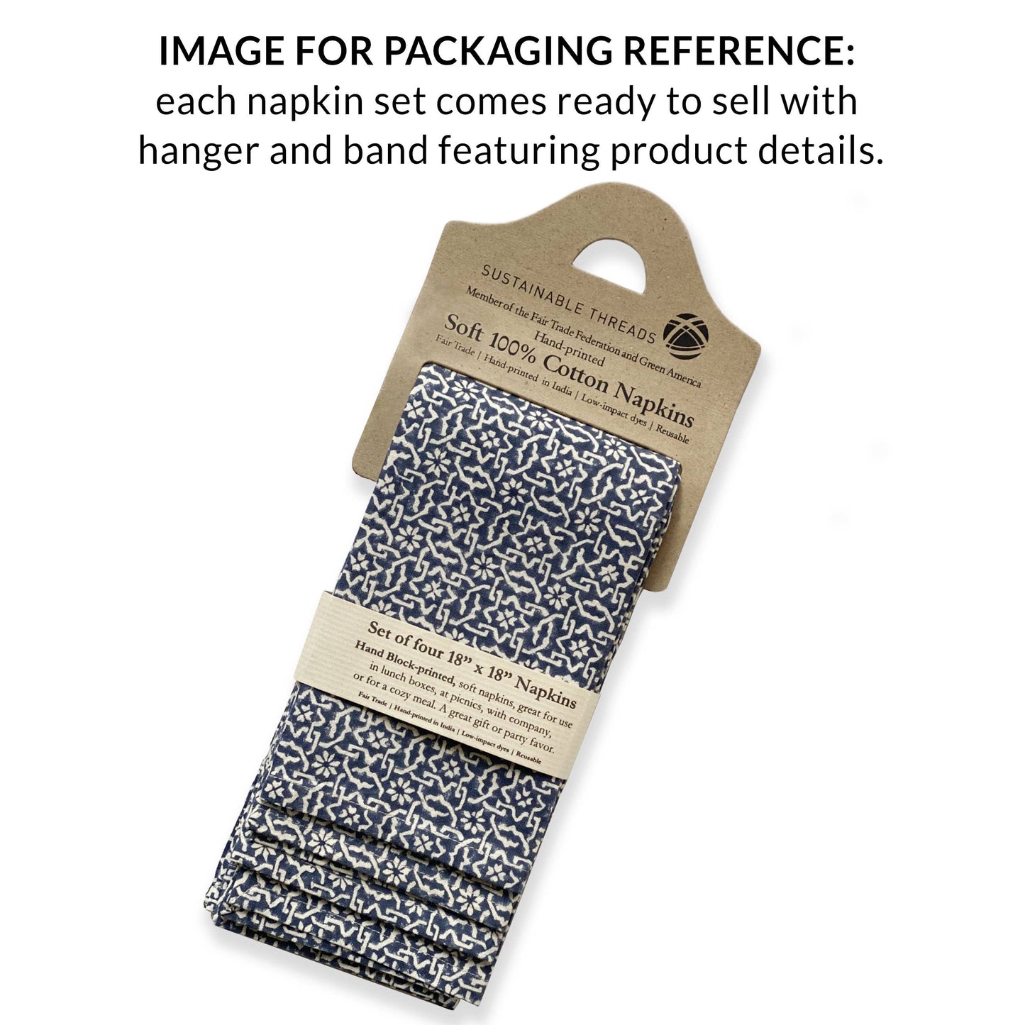 MOSAIC SAGE Napkin Hand Block Printed Cotton (set of 4) from Sustainable Threads