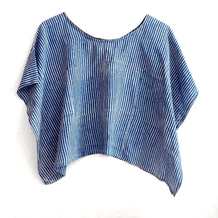 Classic Blue Stripes Cotton Silk Croptop by Ichcha