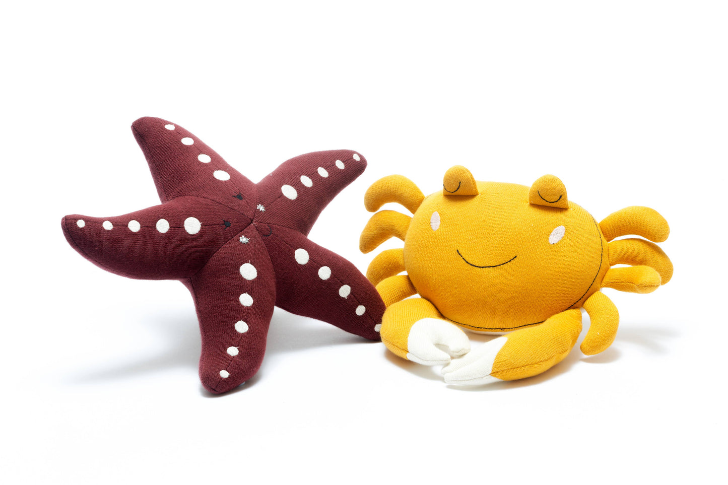 Tactile Crab Plush Toy Knitted Organic Cotton in Mustard by Best Years