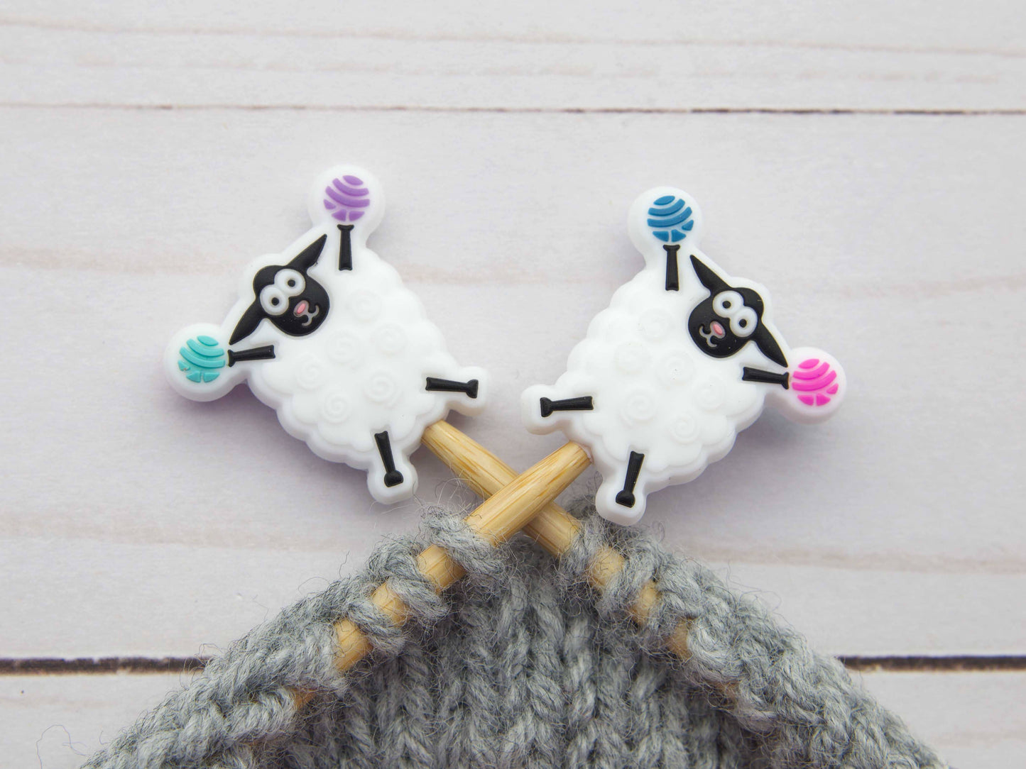 Cheerful White Sheep Stitch Stoppers from Fox & Pine Stitches