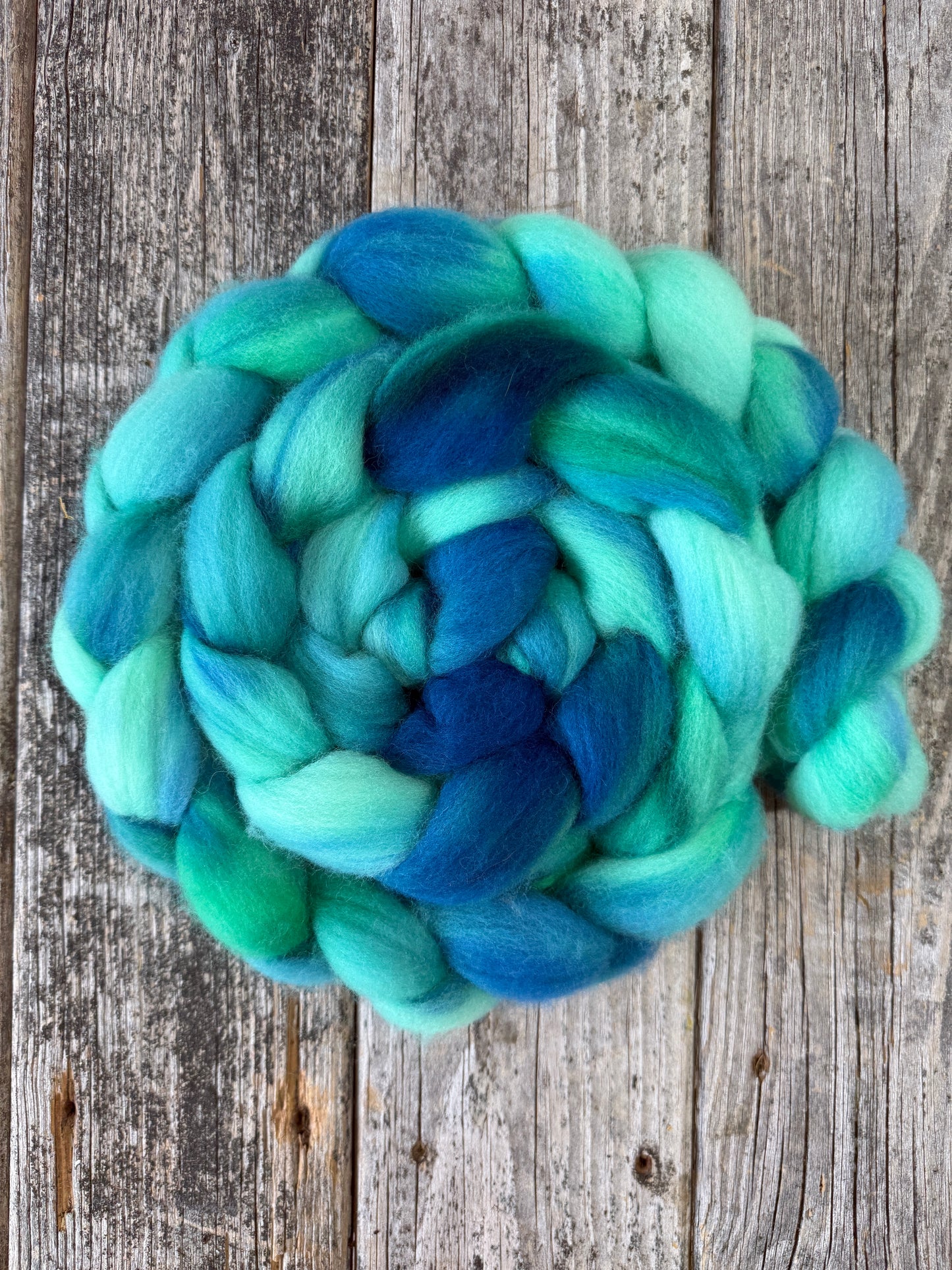 Hand Dyed BFL Top Fiber Braid 6.0 oz “Mermaid Dreams”