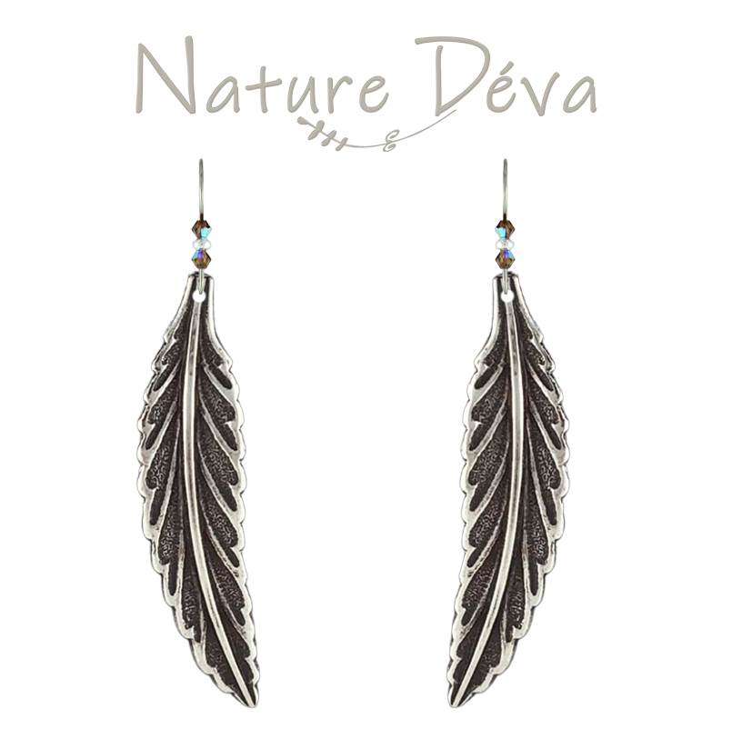 Long Feather Leaf earrings & Necklace by Earth Dreams Jewelry