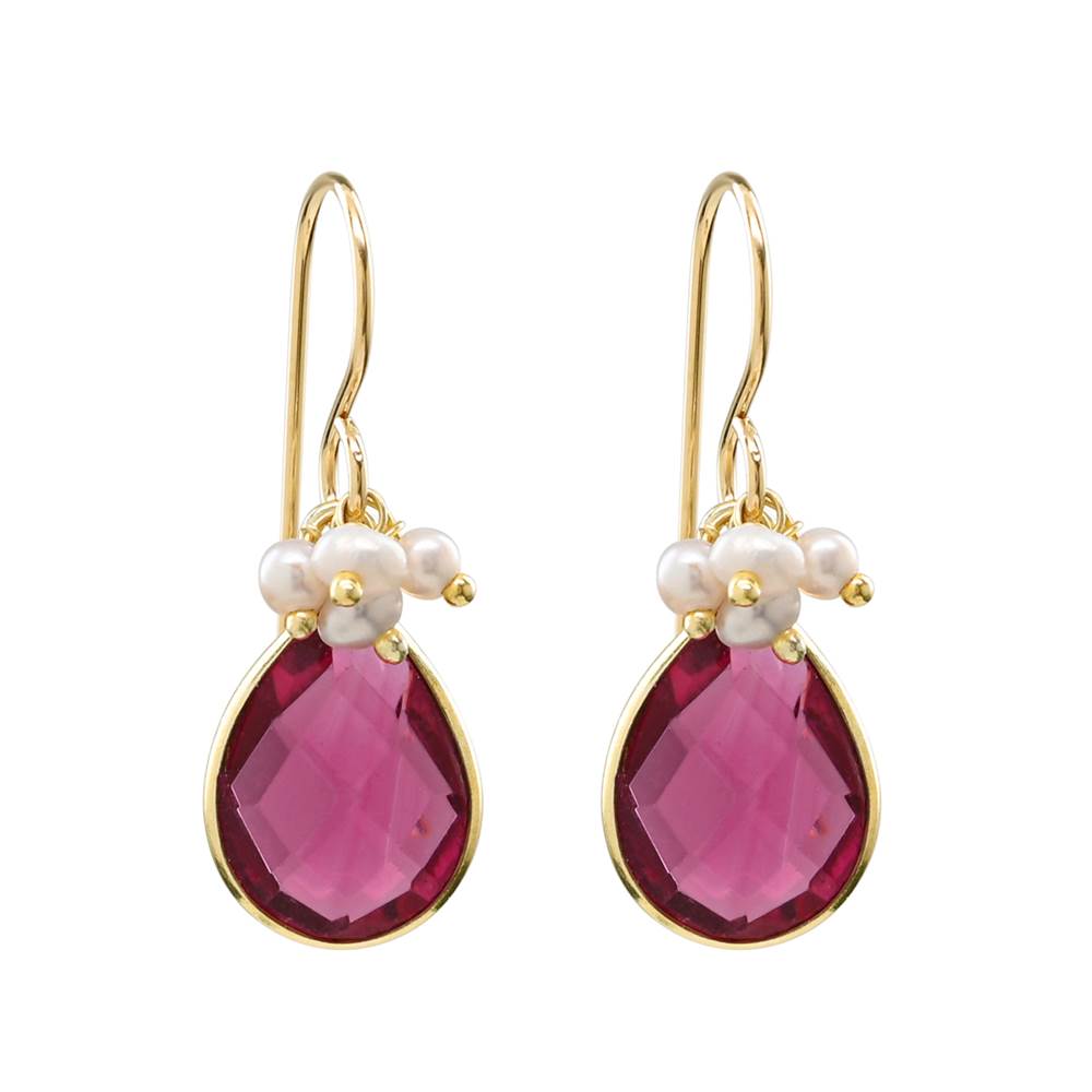 Pink Quartz and Gold Vermeil Teardrop Cluster Earrings by Sonoma Art Works
