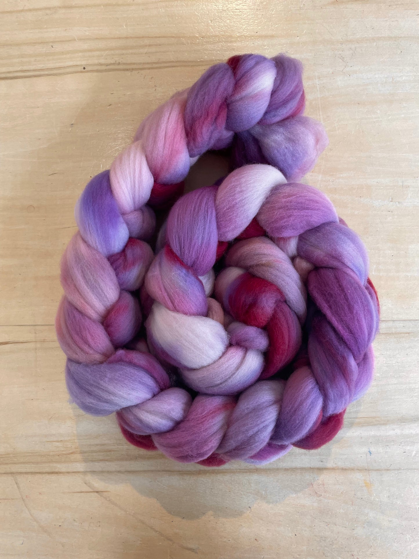 Hand Dyed Rambouillet Top Fiber Braid 7.2oz “Valentines”