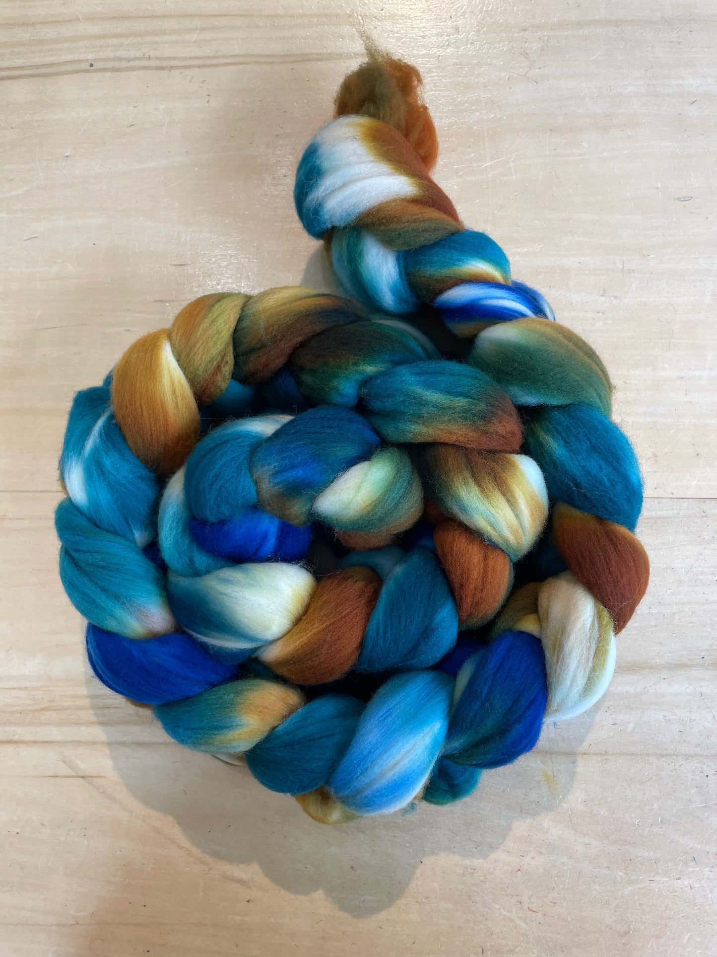 Hand Dyed Rambouillet Top Fiber Braid 8.64oz “Helsinki”