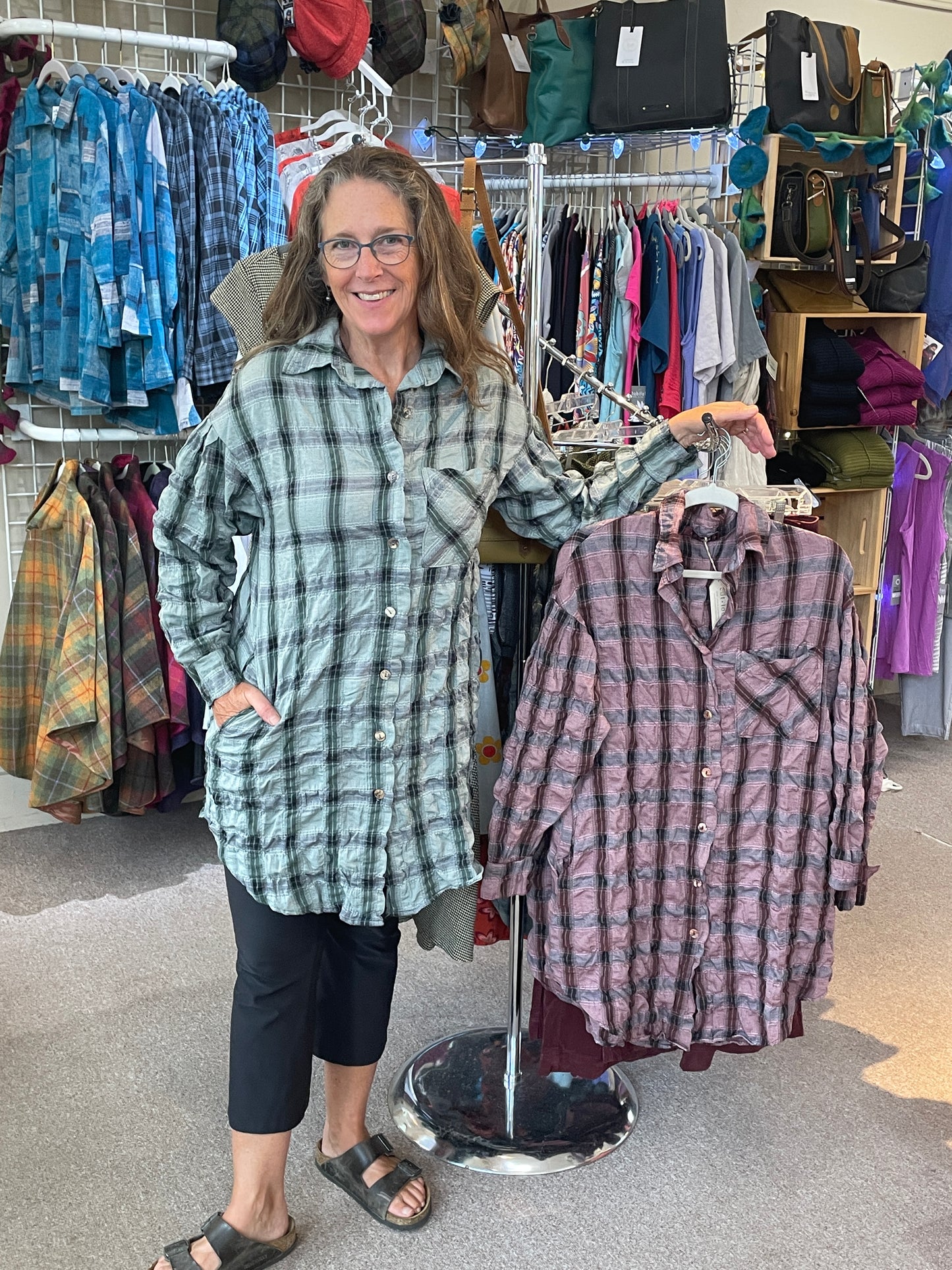 SALE 50% off - Anorak Crinkle Plaid In Myrtle by Cut Loose Clothing