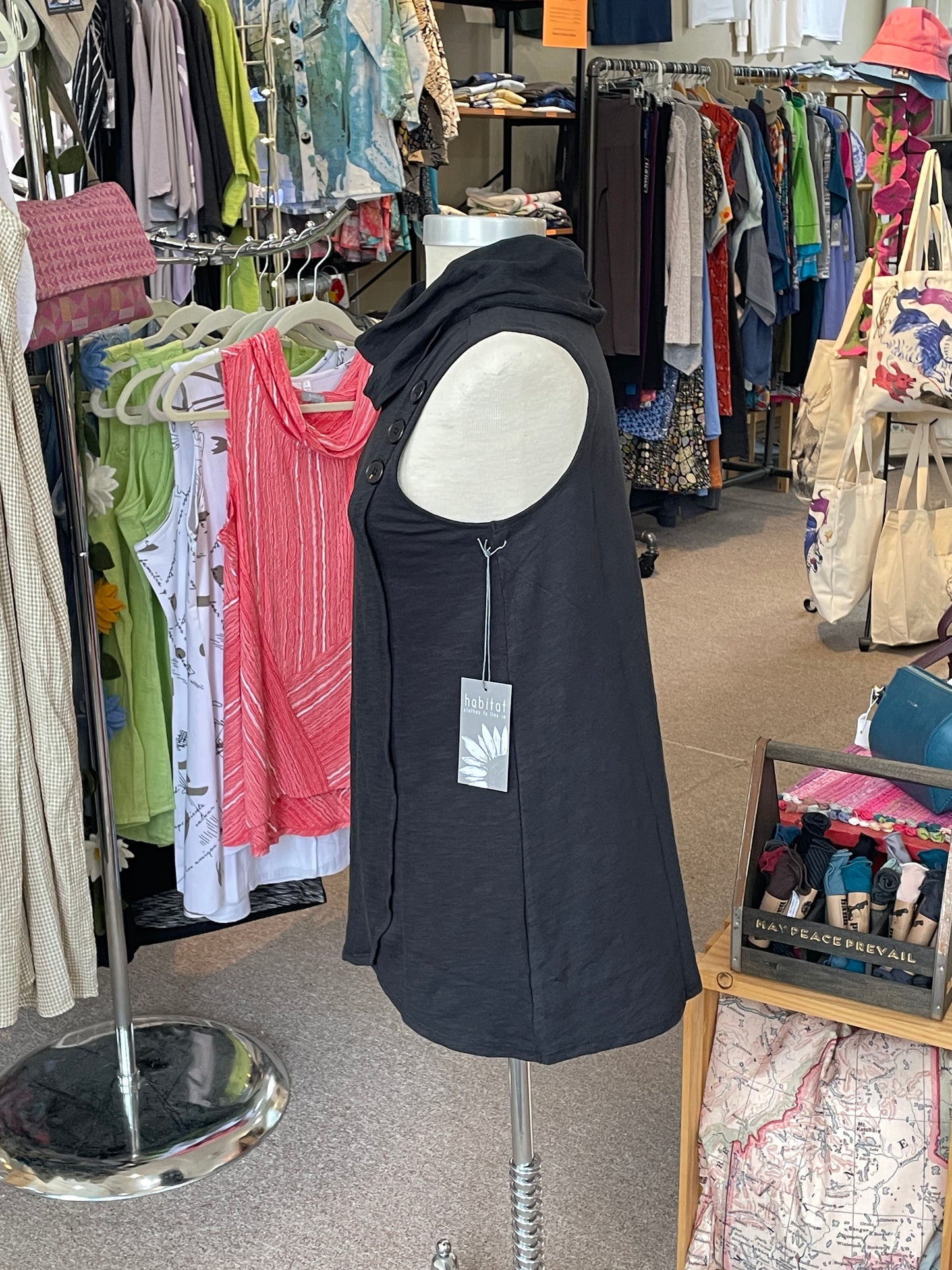 Cotton Sleeveless Cowl Top in Black by Habitat Clothing