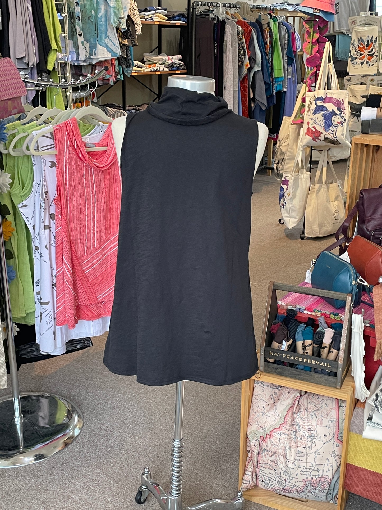 Cotton Sleeveless Cowl Top in Black by Habitat Clothing