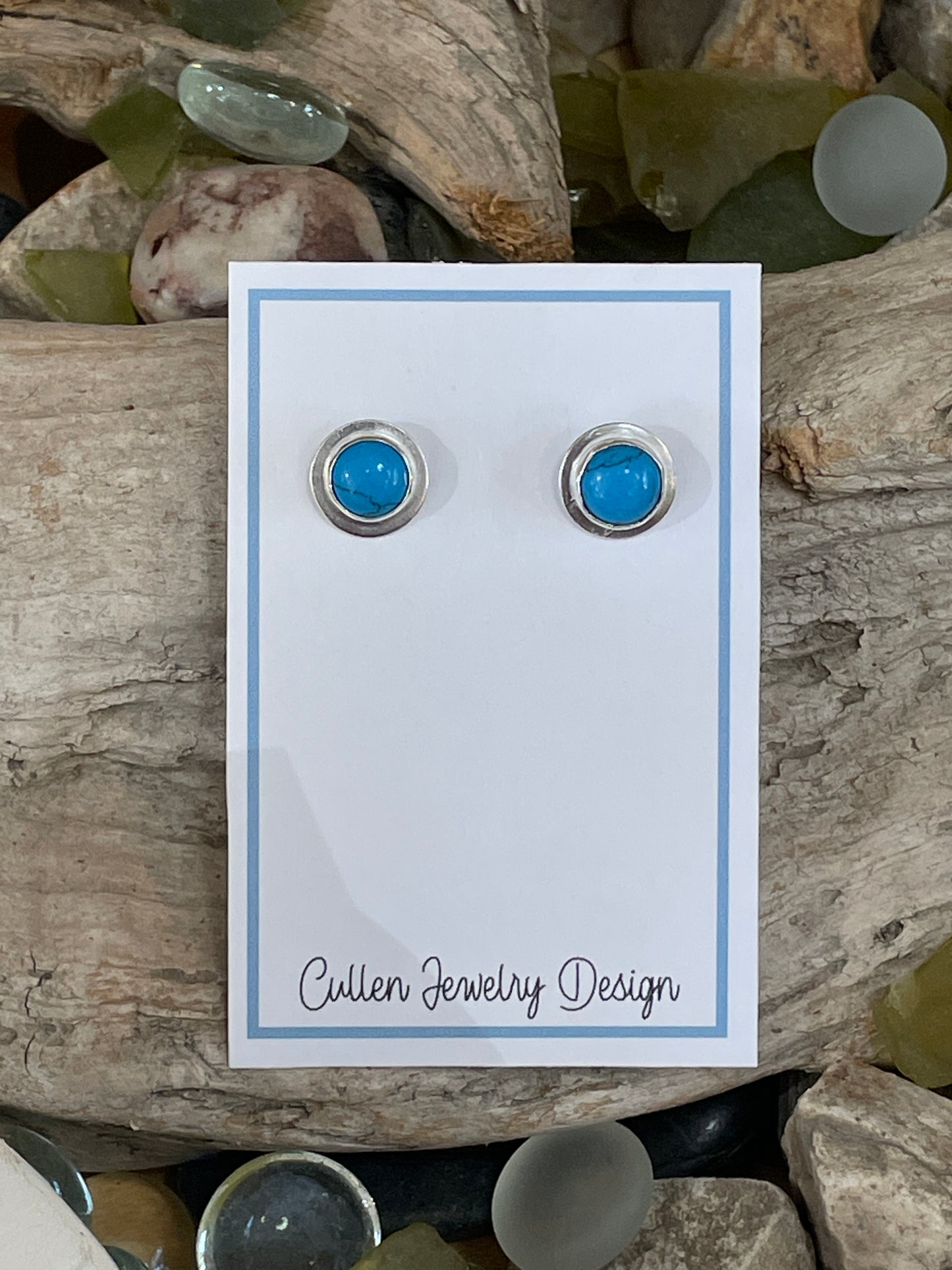 Round Bezel Turquoise Howlite Stud Earrings by Cullen Jewelry Design