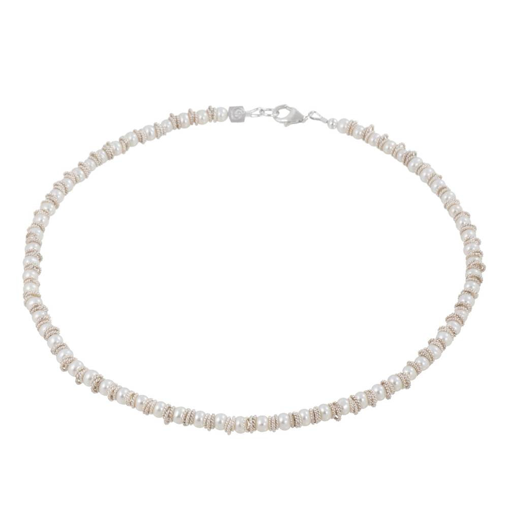 Twisted Freshwater Pearl and Textured Sterling Silver Necklace by Naomi Jewelry