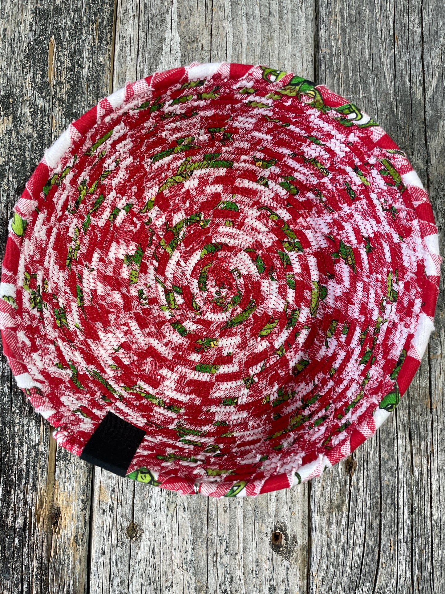 Red & Green 1 - Handmade Fabric/Rope Project Bowls by TkPomroy/The Wooly Ghost