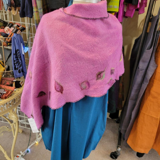 Orchid Multi - Felted Wool Fine Merino Asymmetrical Cape