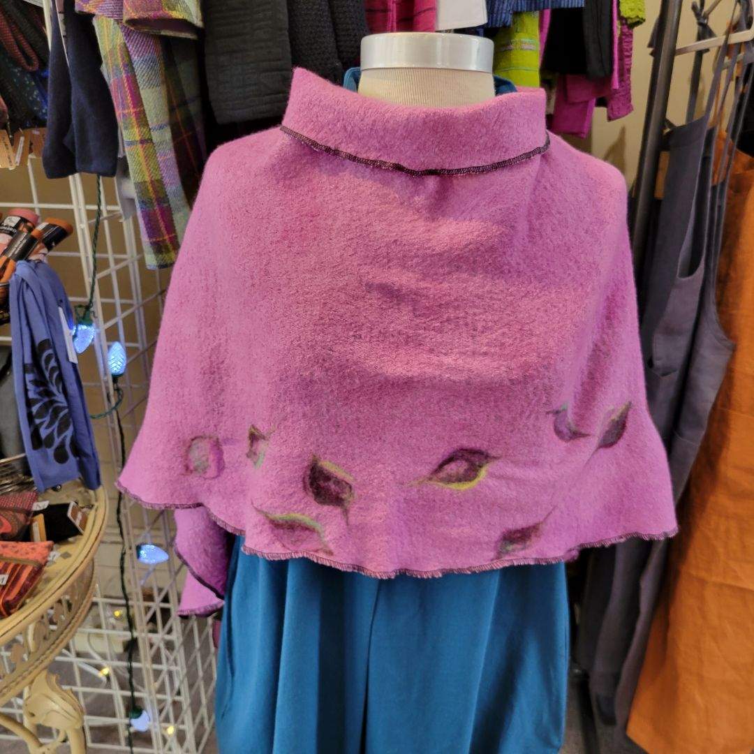 Orchid Multi - Felted Wool Fine Merino Asymmetrical Cape