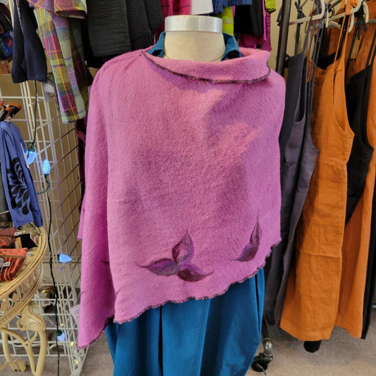 Orchid - Felted Wool Fine Merino Asymmetrical Cape
