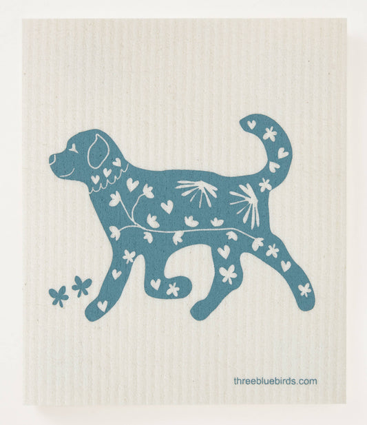 Playful Pup (Teal) - Swedish Dishcloths by Three Blue Birds