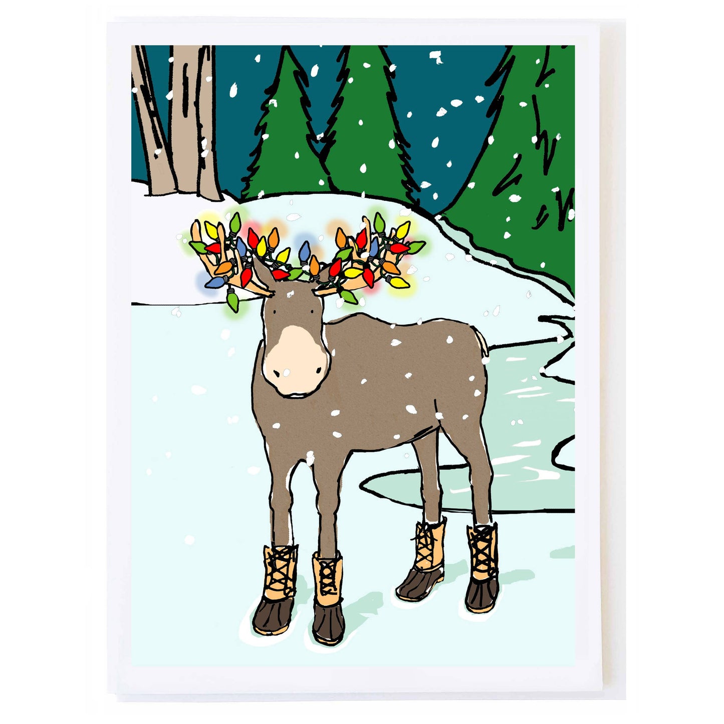 Moose in Boots - Single Greeting Card by Molly O