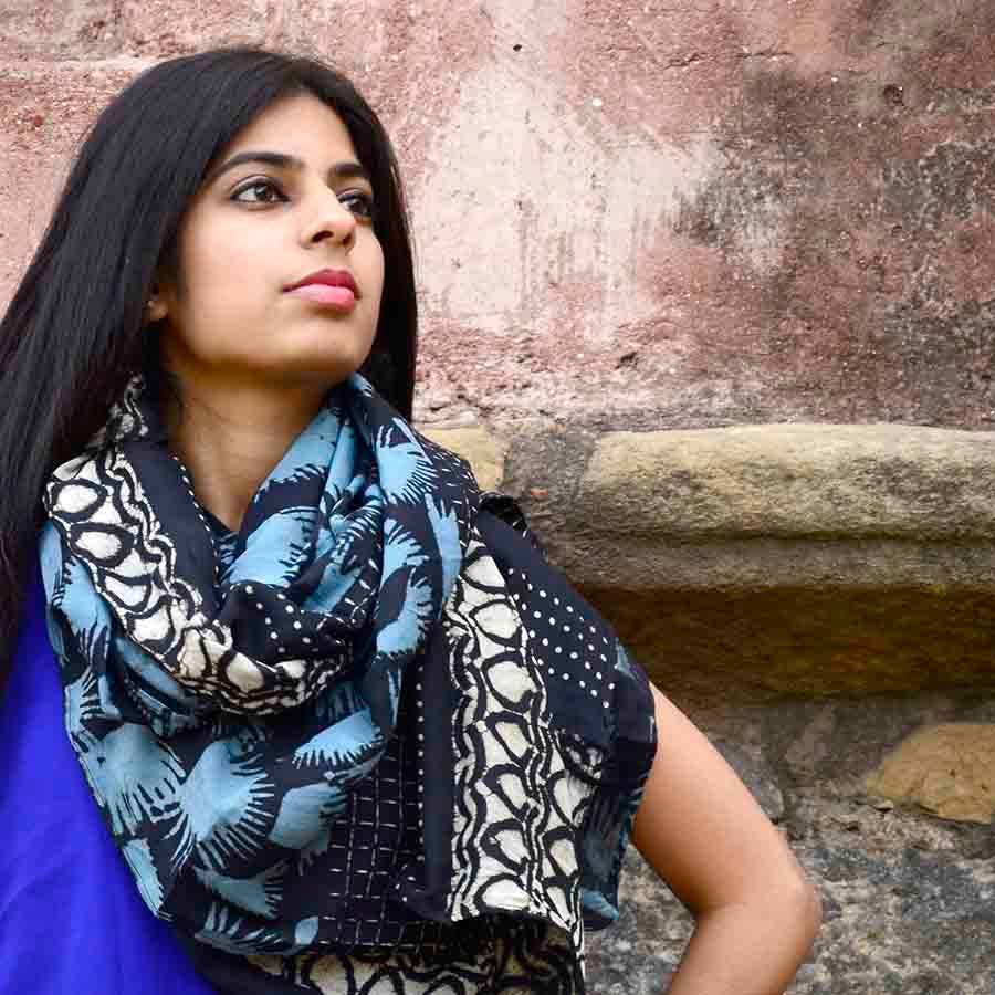 Hari Handmade Block Print Large Scarf by Ichcha
