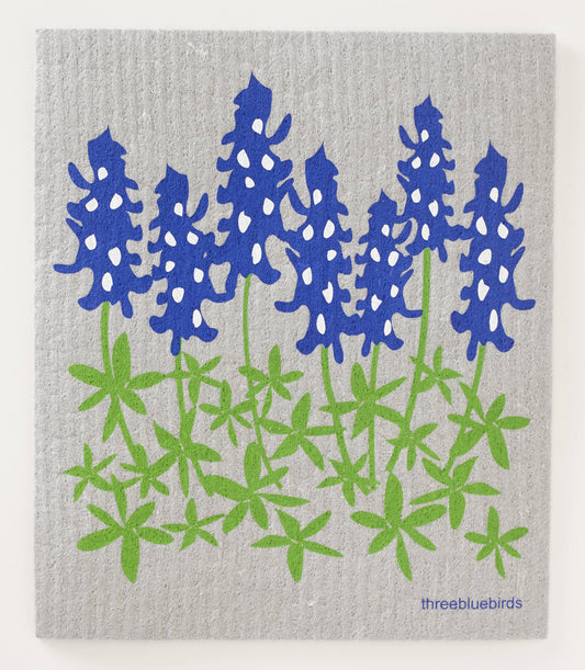 Bluebonnets on Grey - Swedish Dishcloths by Three Blue Birds