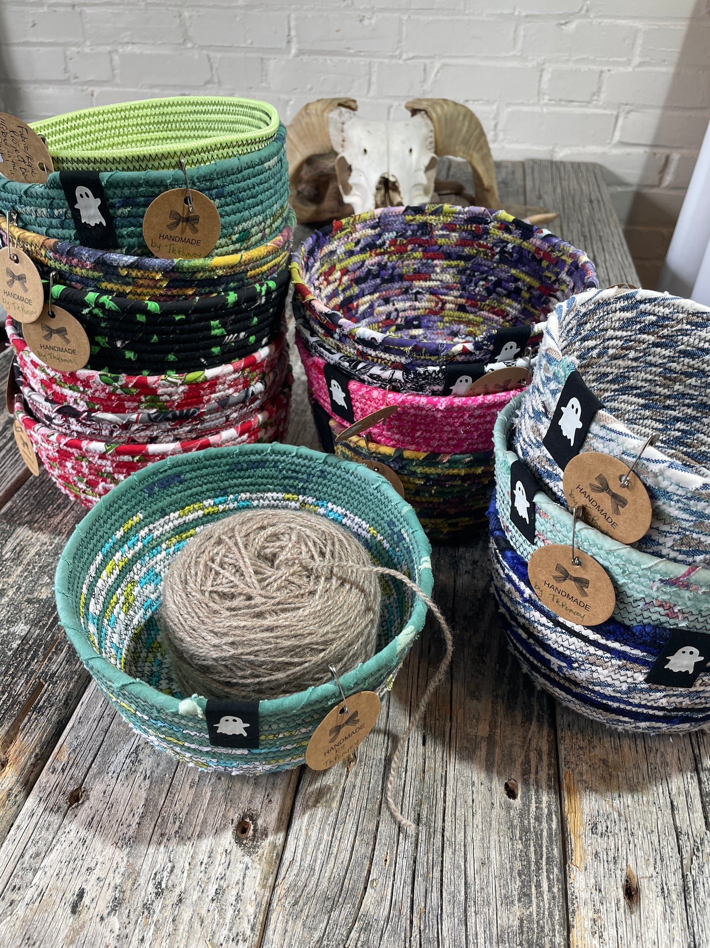 Bats! oh oh aah - Handmade Fabric/Rope Project Bowls by TkPomroy/The Wooly Ghost