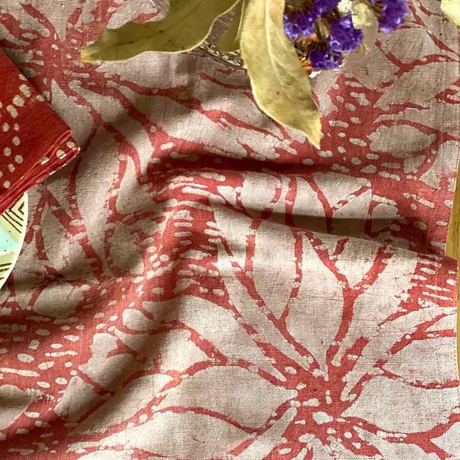 Rosette Pink Block Print Cotton Linens Table Runner by Ichcha