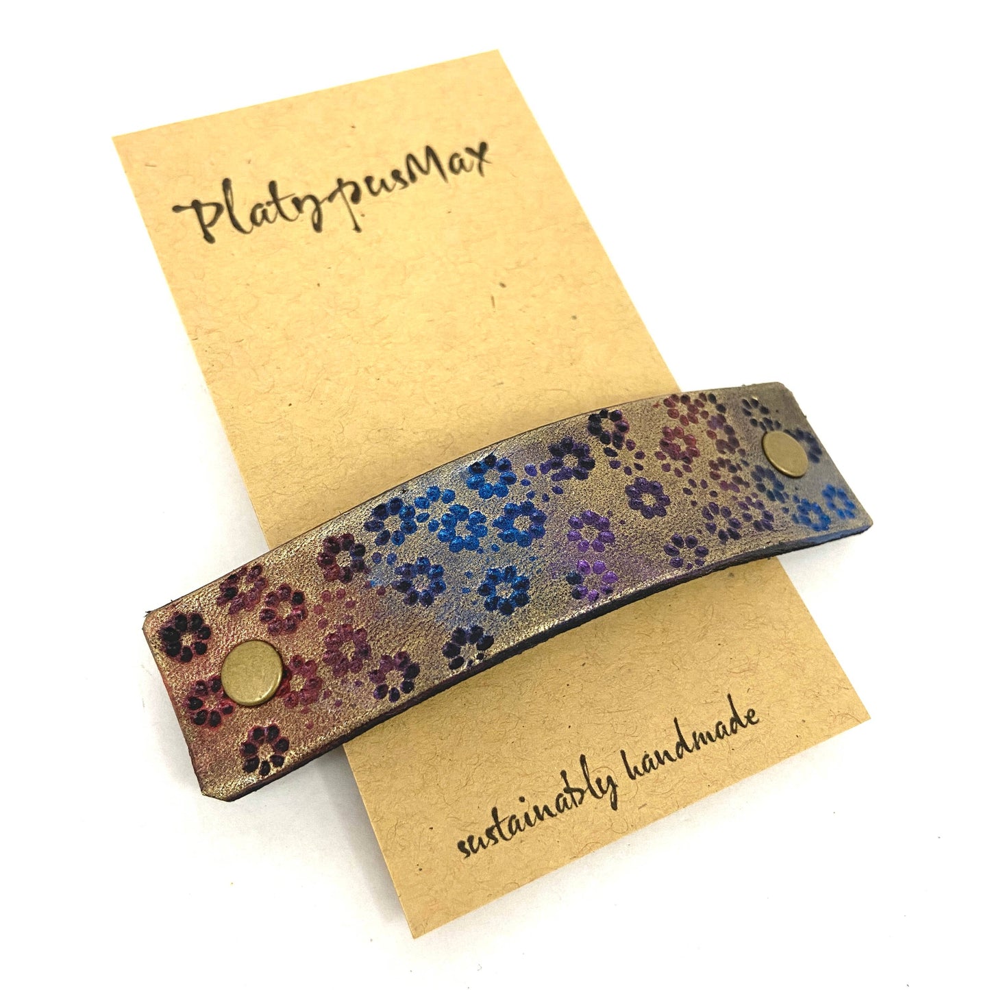 Wildflowers Rustic Stamped Leather Hair Barrette by PlatypusMax