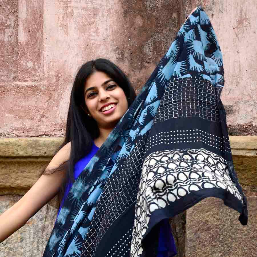 Hari Handmade Block Print Large Scarf by Ichcha