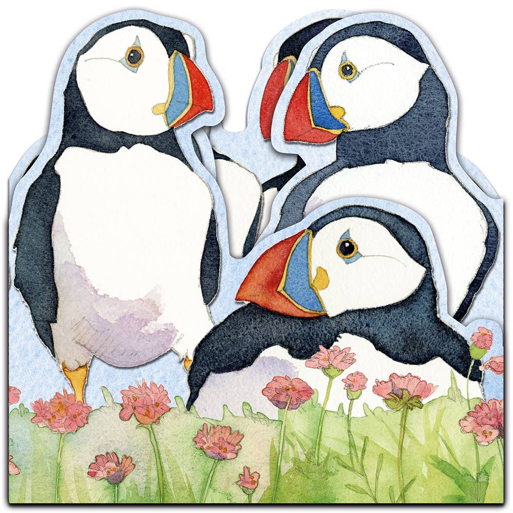 Sea Thrift Puffins Two Fold Greeting Card from Emma Ball
