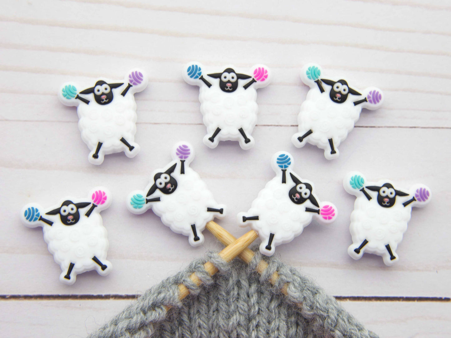 Cheerful White Sheep Stitch Stoppers from Fox & Pine Stitches