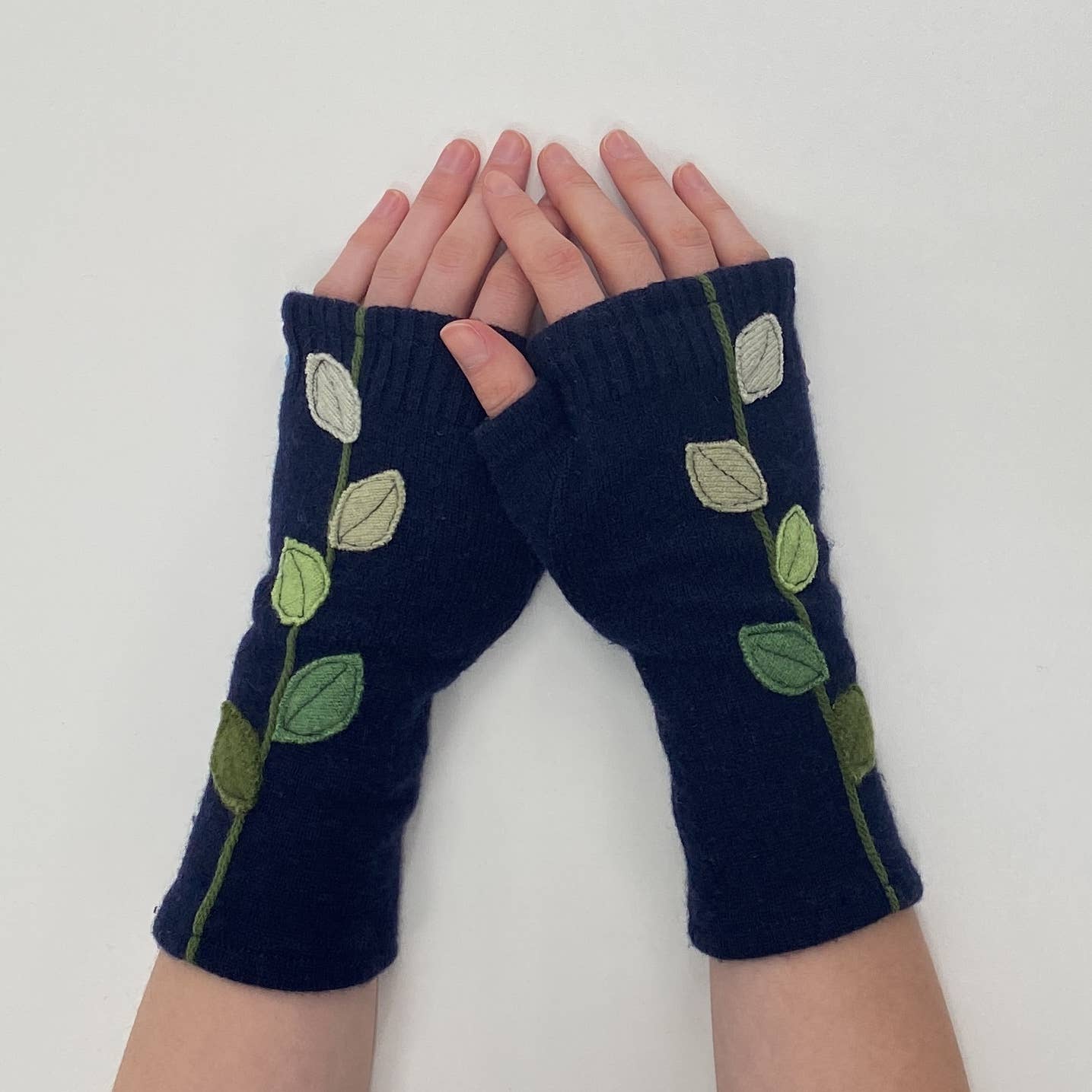Leaves on Orange - Fingerless Cashmere Gloves from Sardine Clothing Co.