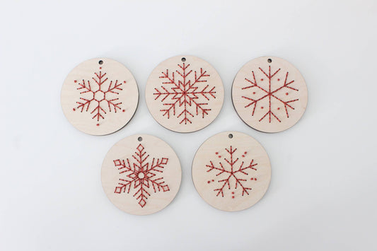 Set of 5 Christmas Snowflake Ornaments DIY Wood Embroidery by The HNB House