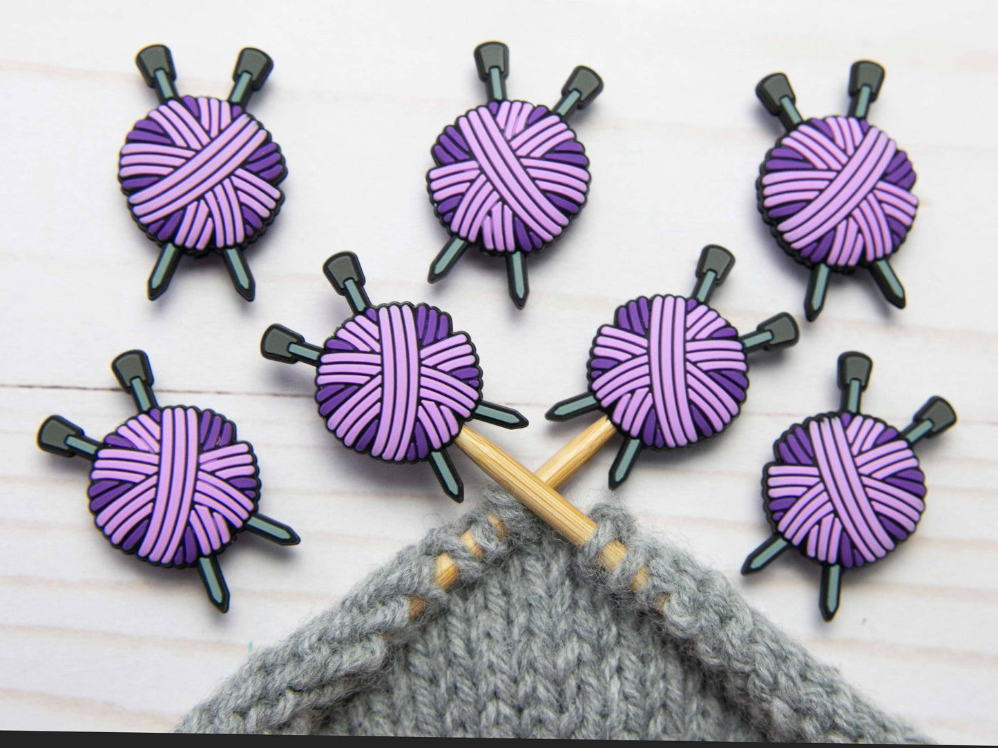 Purple Yarn Ball Stitch Stoppers from Fox & Pine Stitches