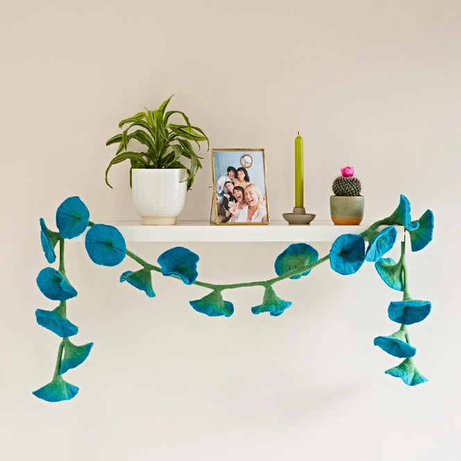 Handcrafted Felt Flower Garland in Blue/Turquoise from Paper High