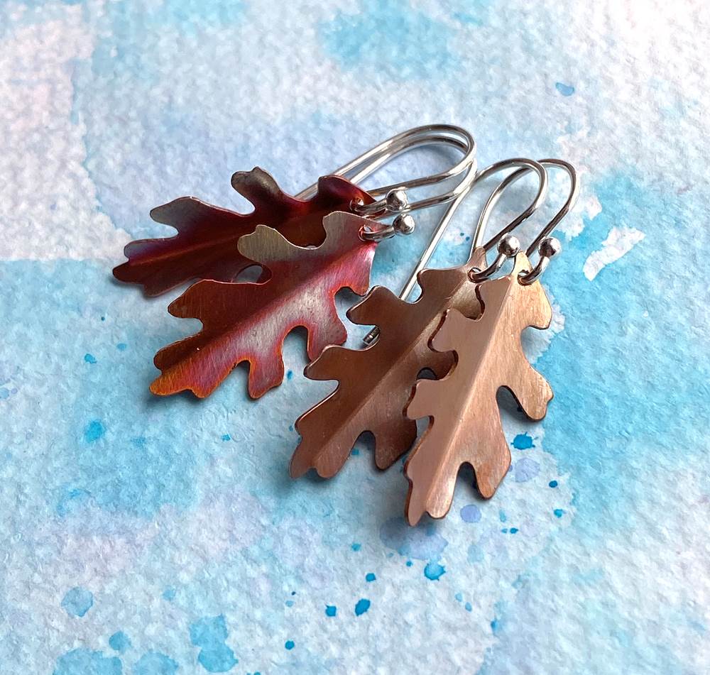 Fall Leaves Copper and Sterling Silver Earrings by Sprig & Sparrow Jewelry