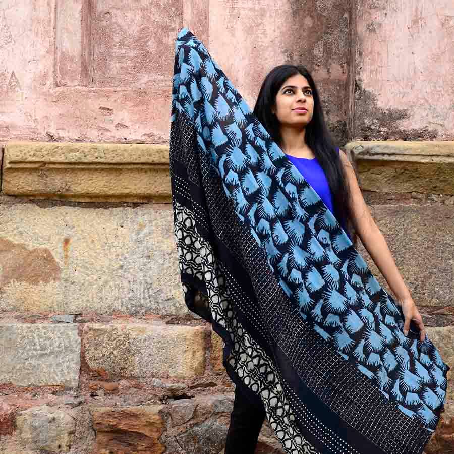 Hari Handmade Block Print Large Scarf by Ichcha