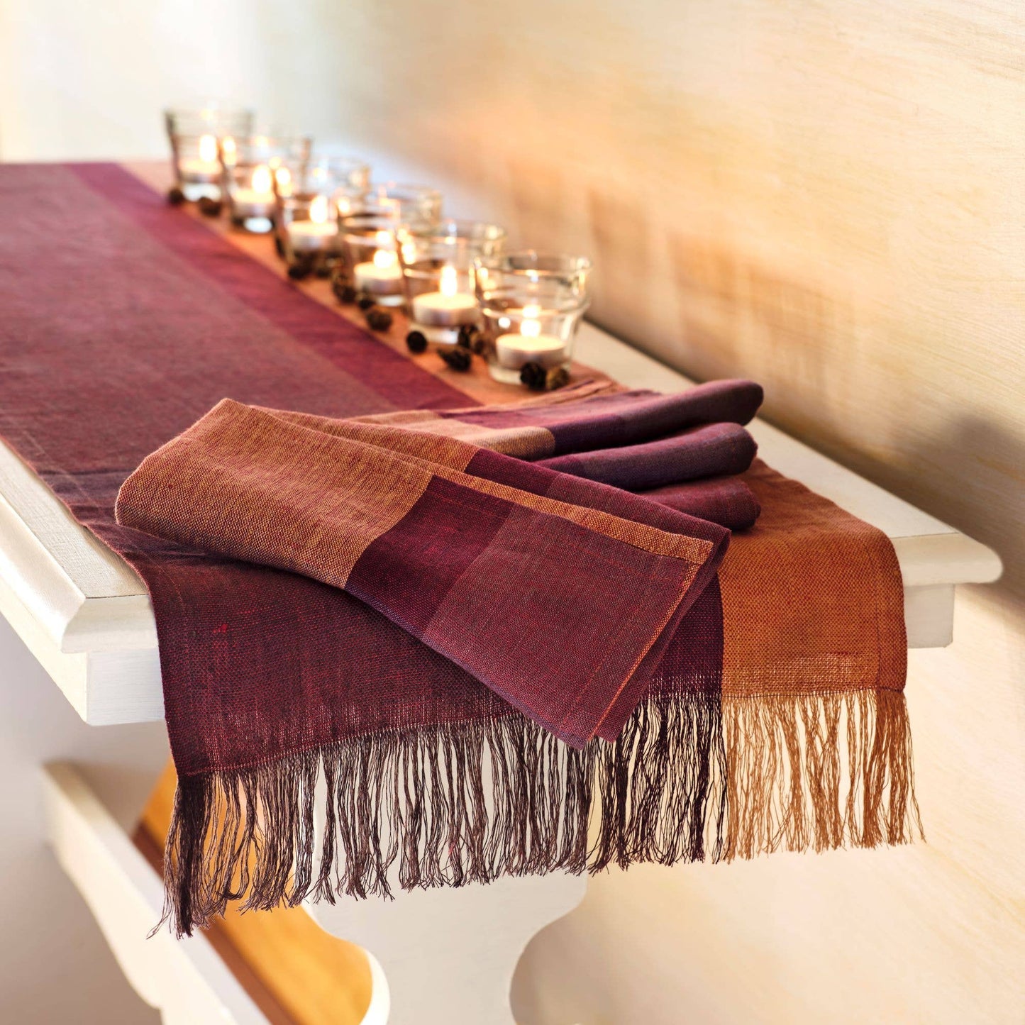 ROSE WINE Handwoven Flax Linen Runner from Sustainable Threads