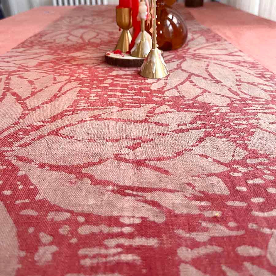 Rosette Pink Block Print Cotton Linens Table Runner by Ichcha