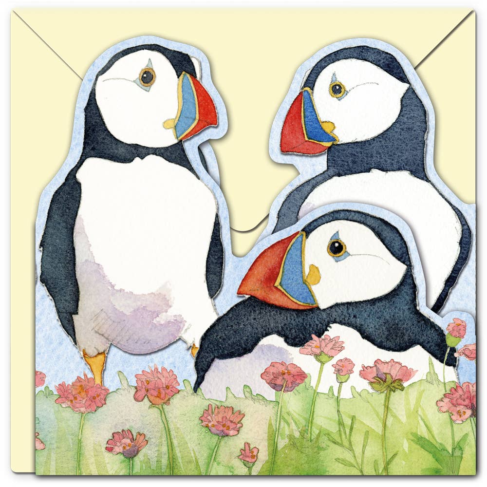Sea Thrift Puffins Two Fold Greeting Card from Emma Ball