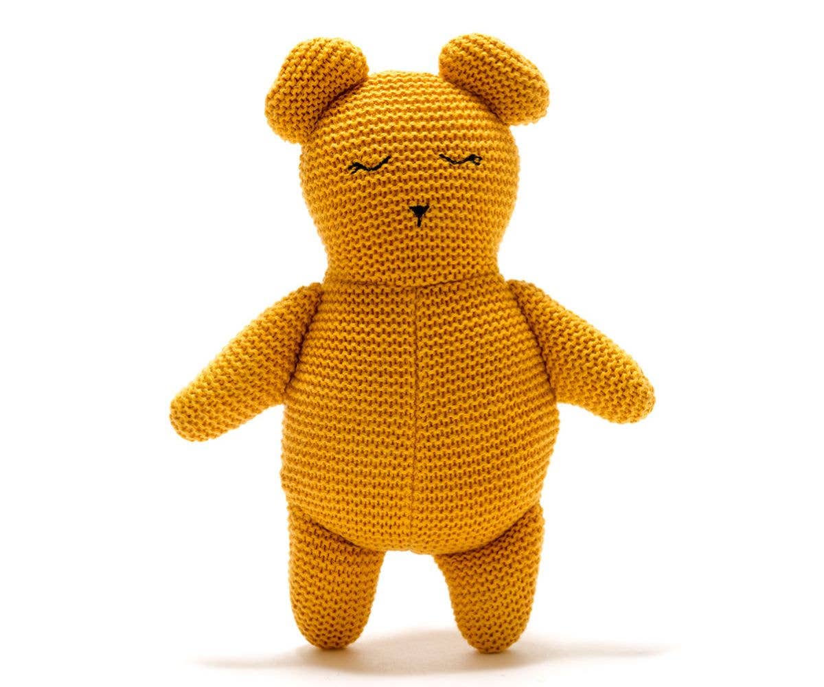Organic Cotton Knitted Mustard Teddy Bear Toy by Best Years