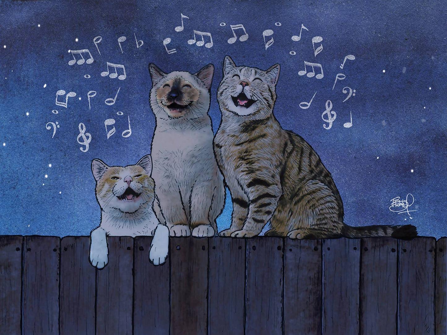 Caterwaul Greeting Card (blank inside) by Shawn Braley Illustration