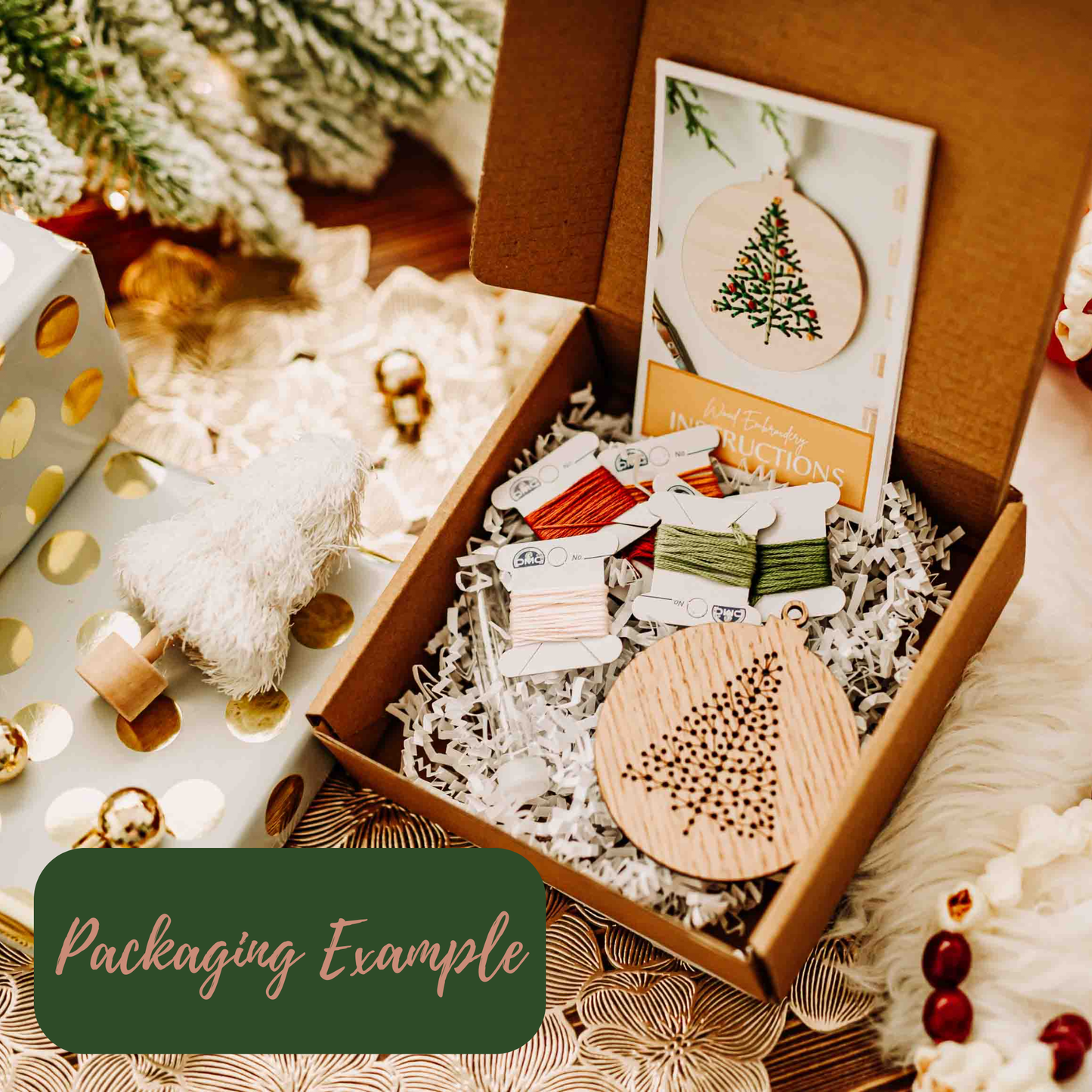 DIY Pine Wreath Wood Ornament Embroidery Kit by The HNB House