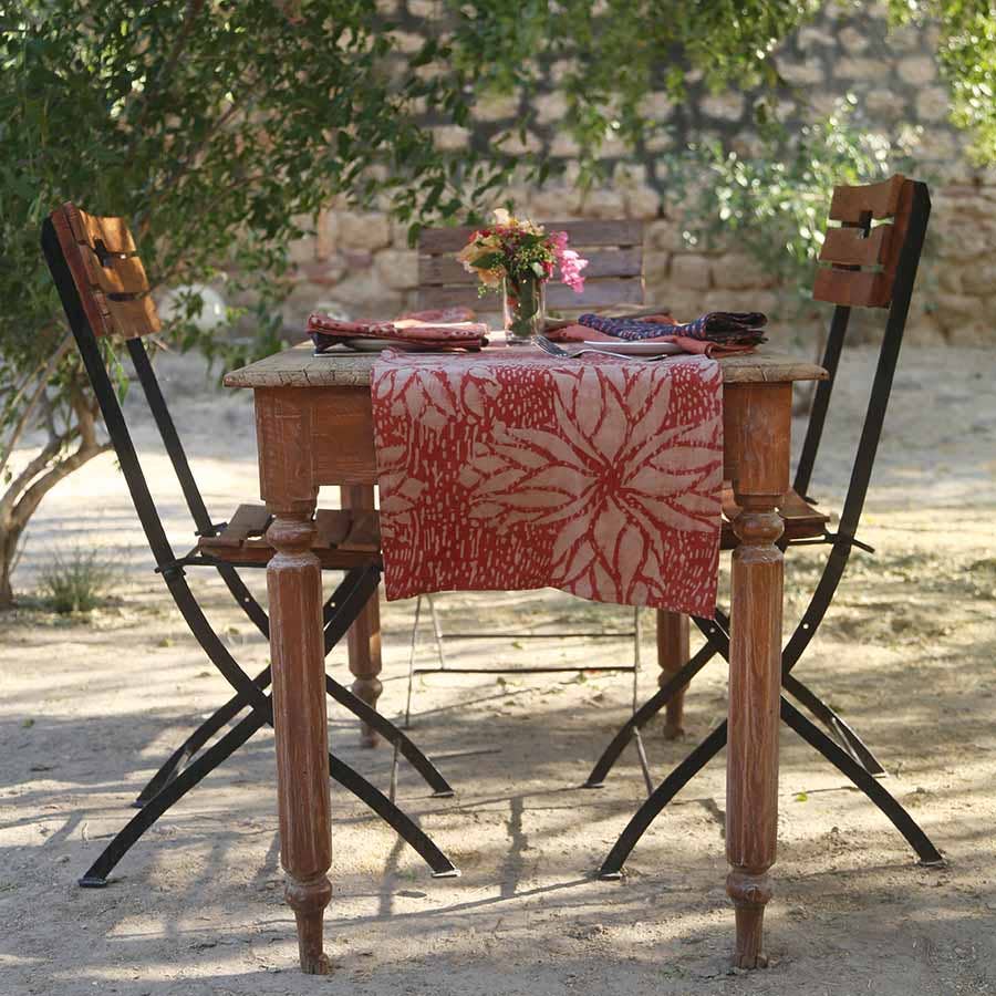 Rosette Pink Block Print Cotton Linens Table Runner by Ichcha