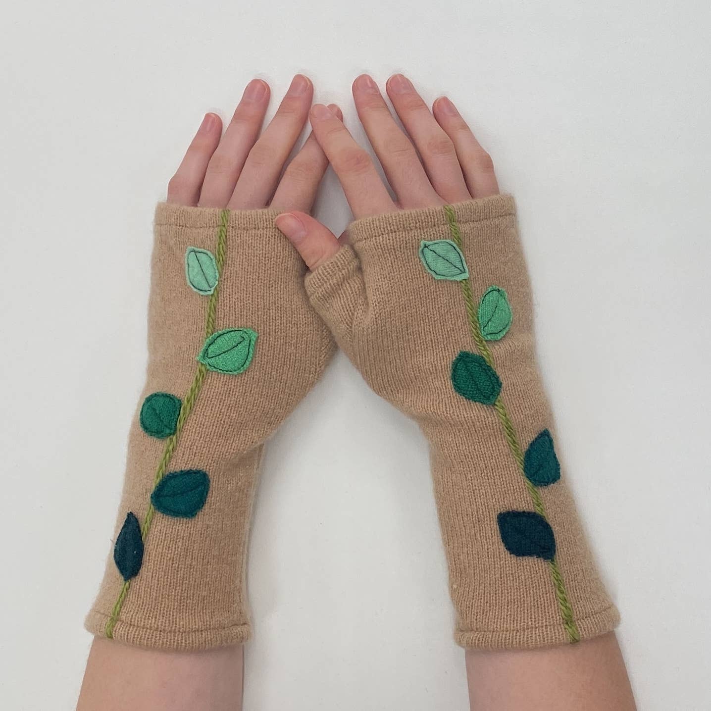 Leaves on Orange - Fingerless Cashmere Gloves from Sardine Clothing Co.
