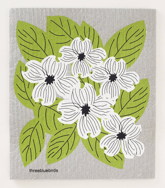 Dogwood on Grey - Swedish Dishcloths by Three Blue Birds