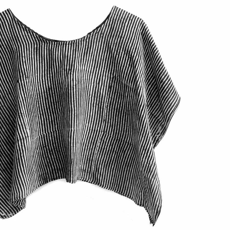 Black & White Stripes Cotton Silk Croptop by Ichcha