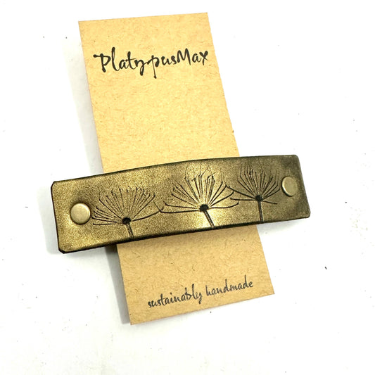 Gold & Black Dandelion Wish Leather Hair Barrette by PlatypusMax