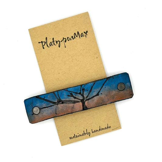 Winter Sunset Tree Silhouette Leather Hair Barrette by PlatypusMax