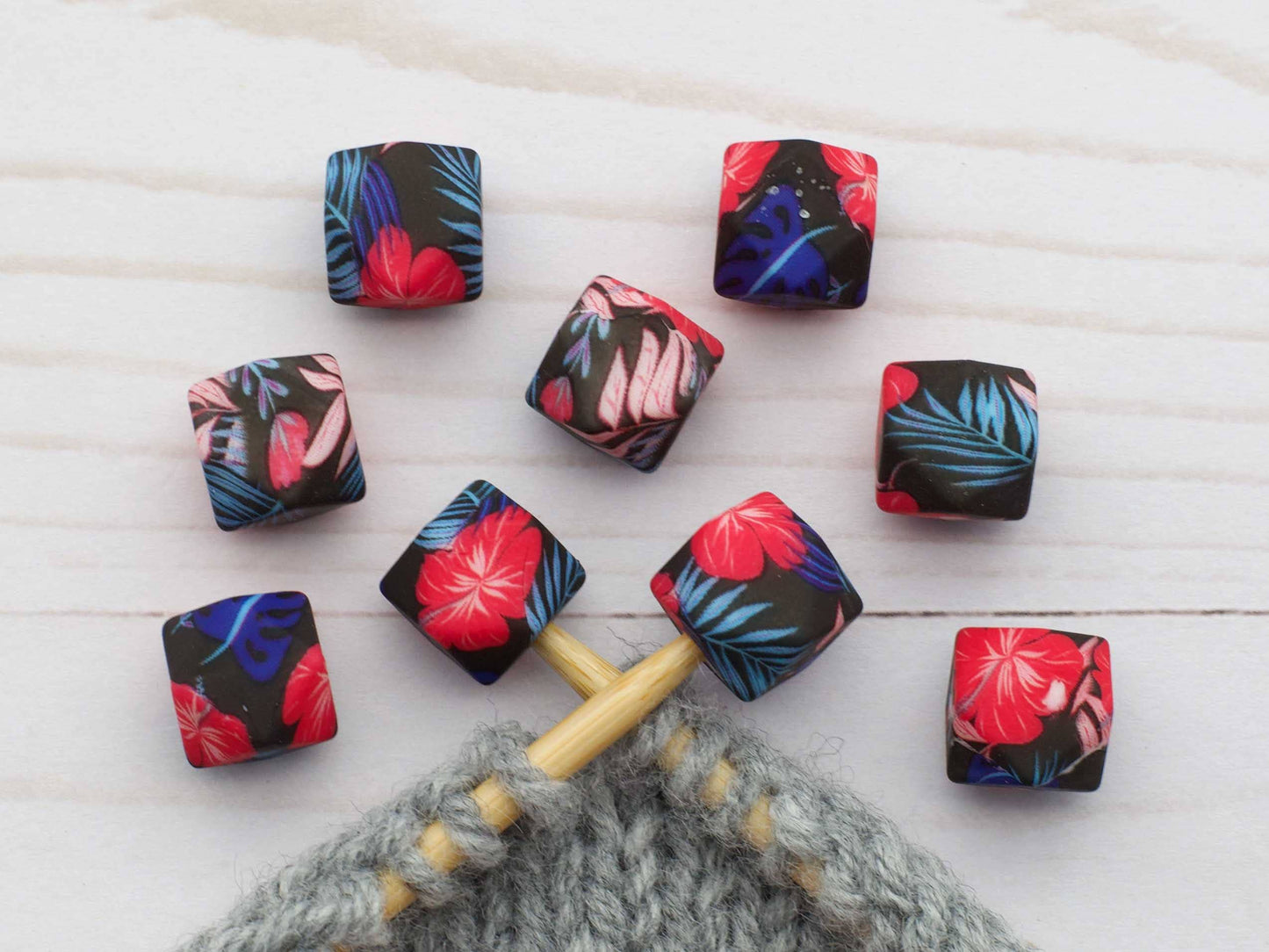 Navy Tropical Hexagon Stitch Stoppers from Fox & Pine Stitches